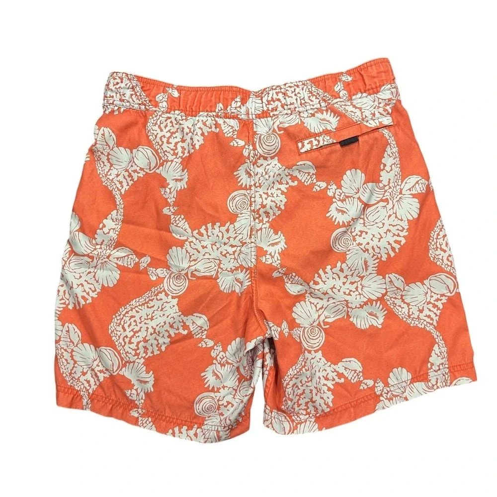 Nautica‎ Swim Trunks Mens Medium Orange Floral Tropical Lined Elastic Waist